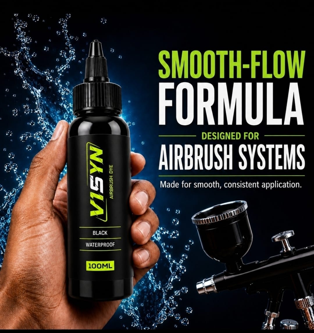 V1SYN professional airbrush dye — smooth flow formula that won't clog barber airbrush guns