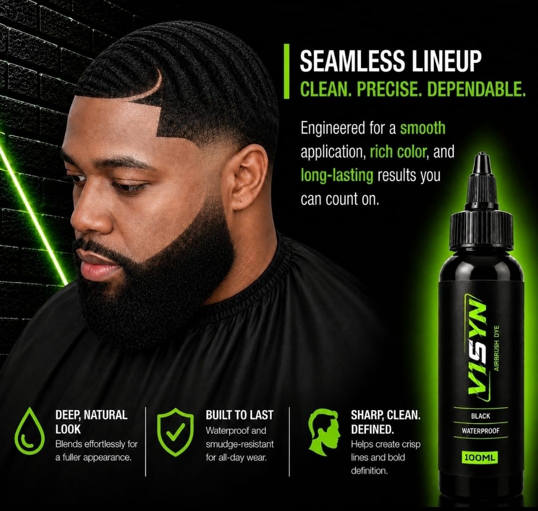 V1SYN barber enhancement dye — trusted by professional barbers for hairline and beard enhancement