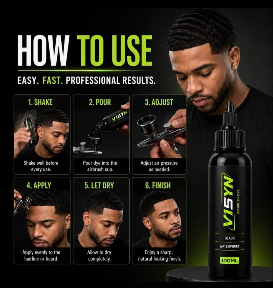 How to apply V1SYN hairline and beard enhancement dye — step-by-step barber airbrush guide